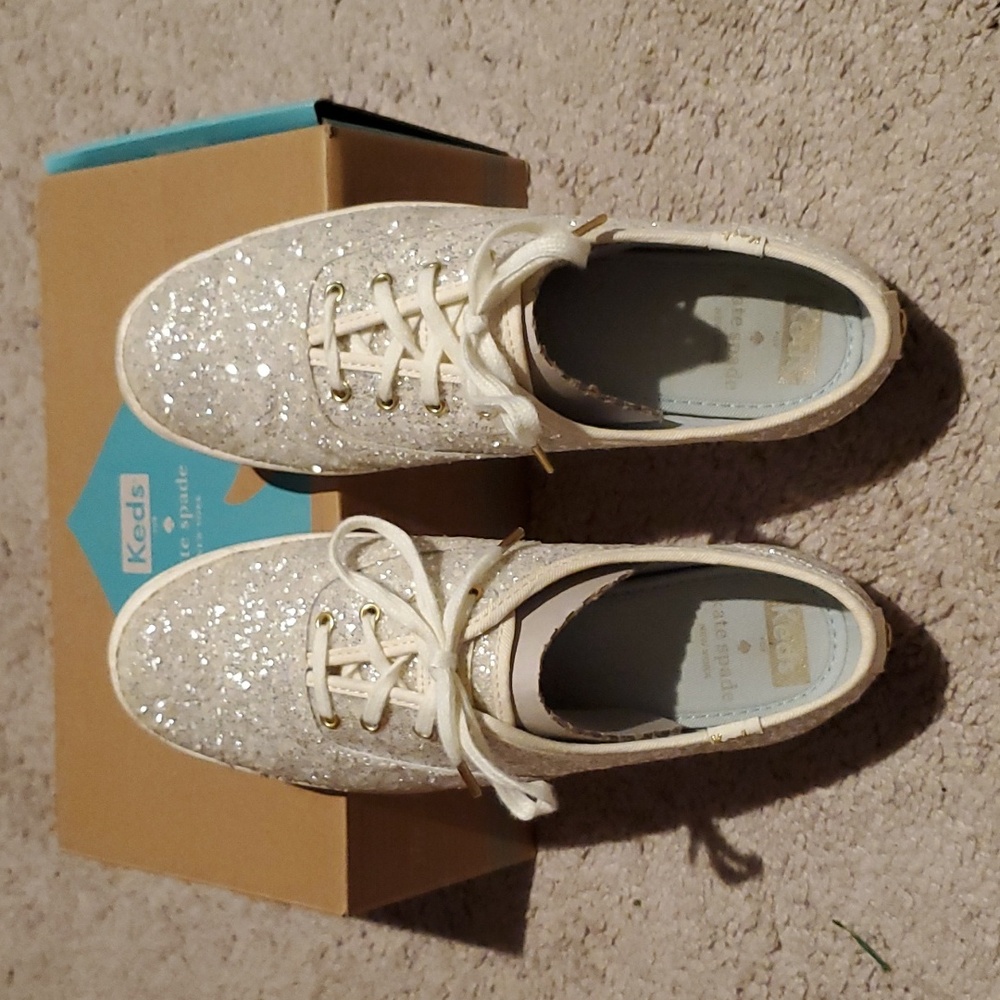 Used Size 6.5 Kate Spade Sparkle Keds - White
